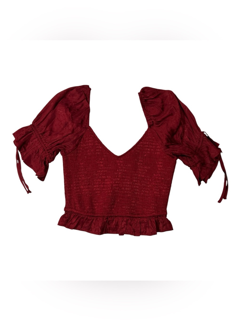 Band of the Free Women's Burgundy Puff Sleeve Smocked Top Sz M NWOT